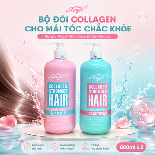 Dầu gội Collagen HAPPY ANGEL 800ml dưỡng ẩm phục hồi tóc khô xơ hư tổn hương nước hoa