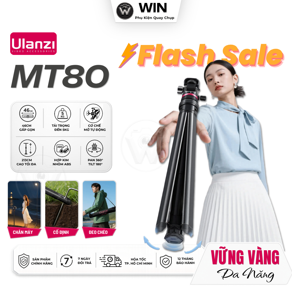 ULANZI MT80 Tripod Cao 2m13 Tự Động Mở Cao Cấp, Chân máy ảnh và điện thoại - Hàng Chính Hãng