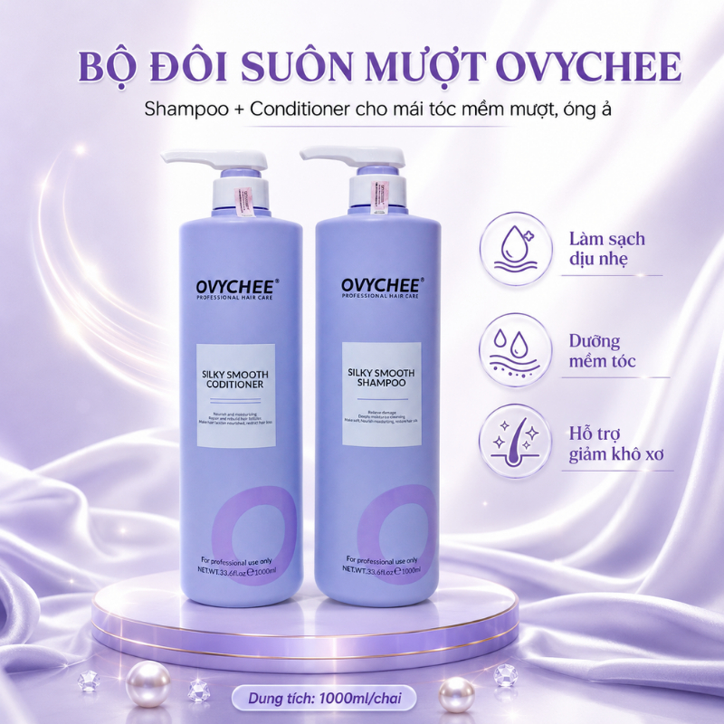 Dầu gội xả OVYCHEE SILKY SMOOTH 1000ml phục hồi dưỡng ẩm sâu nuôi dưỡng ngăn rụng kiểm soát dầu