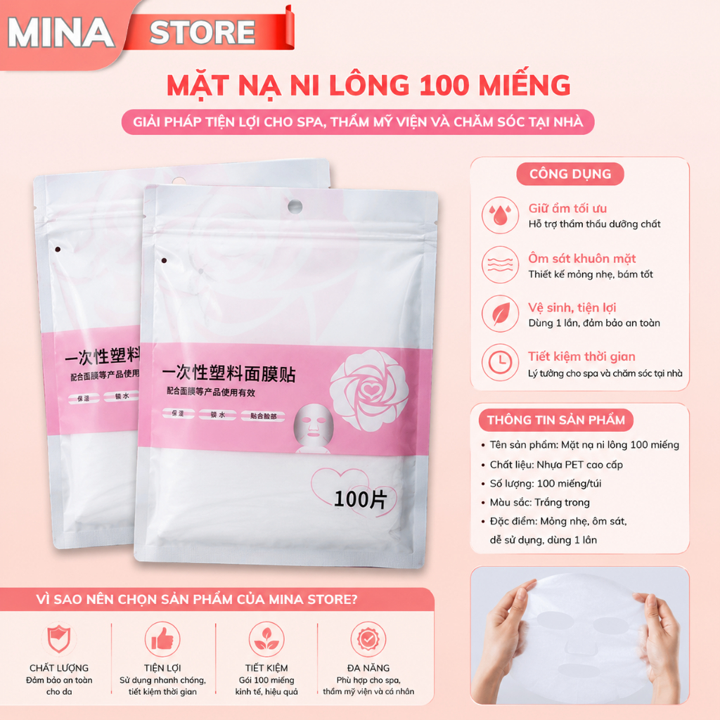 Mặt Nạ Ni Lông Ủ Tê Mặt Gói 100 Miếng Linong Đăp Mặt Chất Liệu Pe