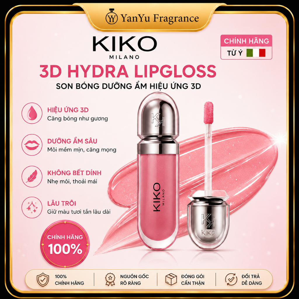 KIKO 3D Hydra Lipgloss Chính Hãng Ý Son Bóng Căng Môi 3D Dưỡng Ẩm Mềm Mịn Không Bết Dính