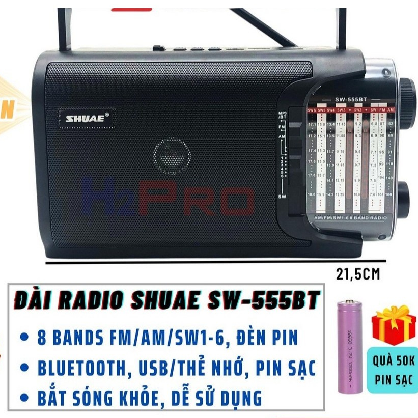 [Top Value] Đài Radio Cho Người Già Shuae Sw-555BT Bluetooth, 8 Bands Fm-Am-Sw, Usb-Thẻ Nhớ, Đèn Pin