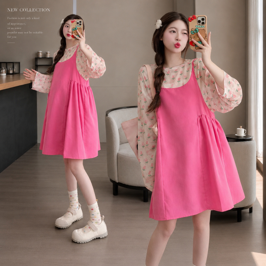 Young Mom | Yếm bầu tiểu thư Y543 màu Hồng xinh xắn, kiểu dáng trẻ trung hàng nhập Quảng Châu