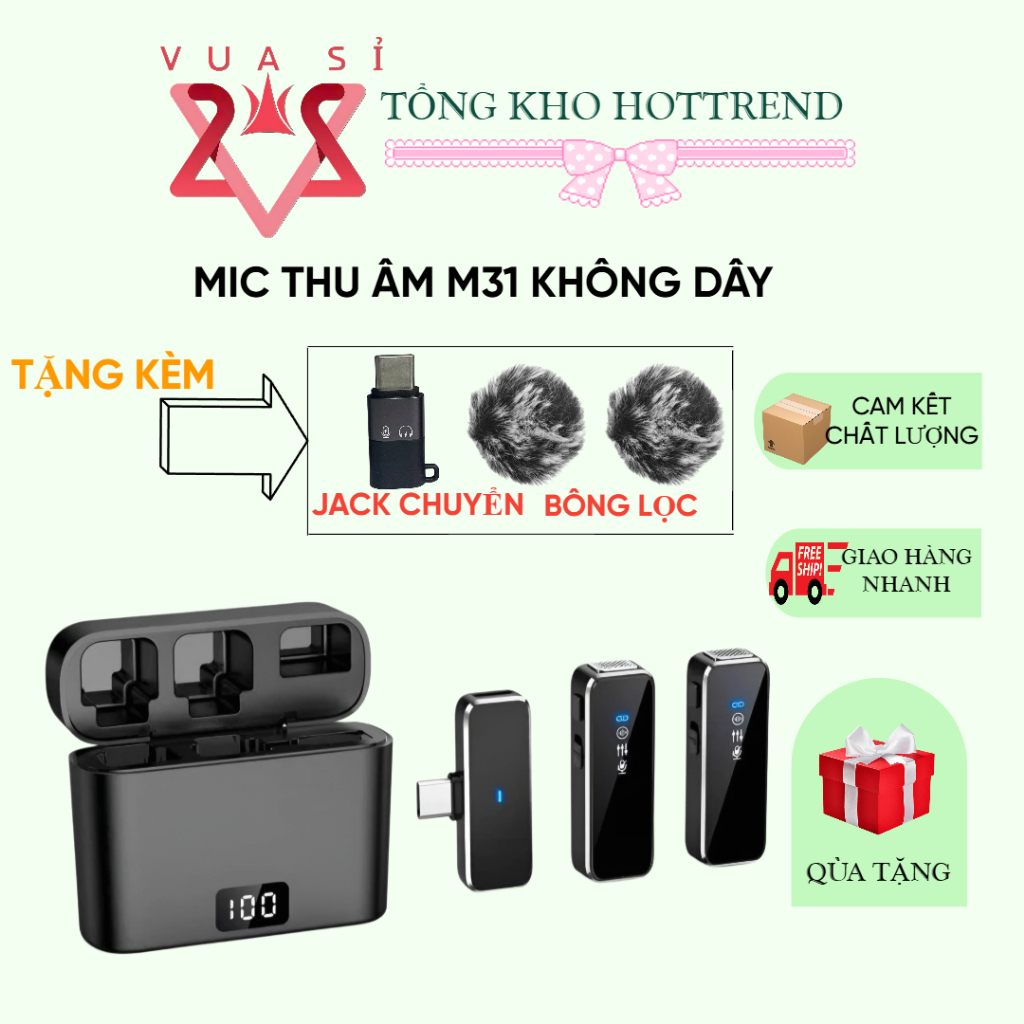 Mic Thu Âm Không Dây M31 (Bản 2 Mic) - Micro Ghi Âm Cài Áo, Quay Video , Chất Lượng Cao – Chống Ồn