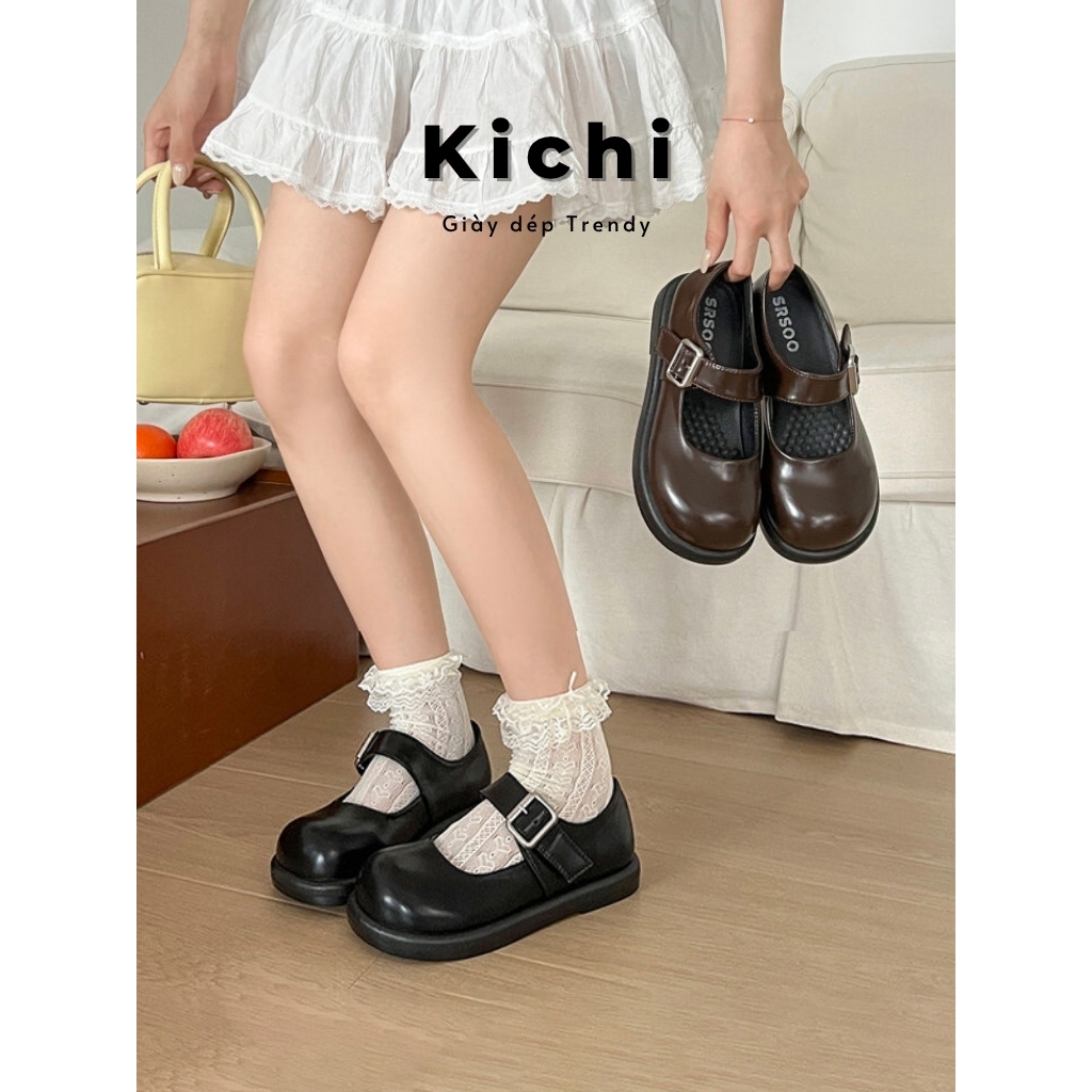 Giày Mary Jane nữ KICHI mũi tròn, quai dán, phong cách Lolita học đường mã 8869