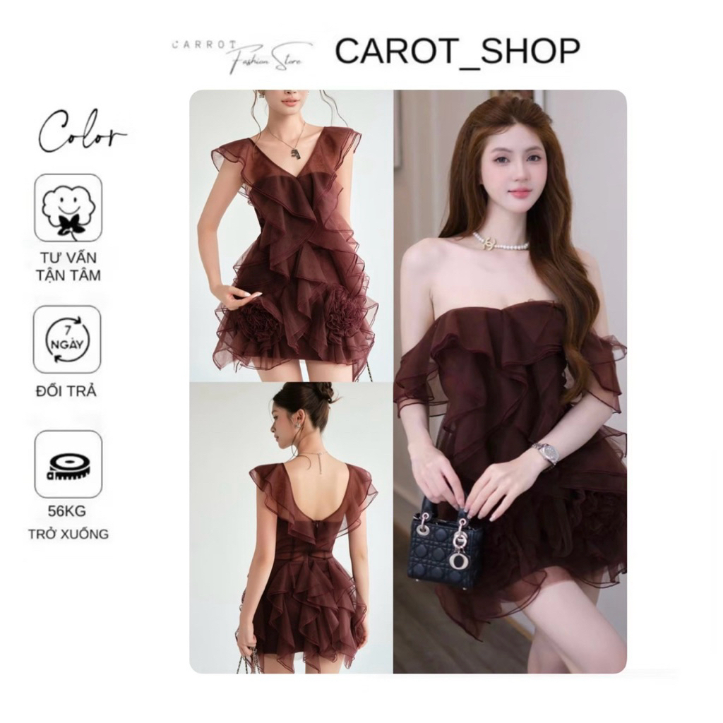 [CÓ BIGSIZE- SẴN] VN112 Váy tơ sóng lượn trễ vai chuẩn hàng TK phối hoa sang chảnh by CarrotShop | BigBuy360 - bigbuy360.vn
