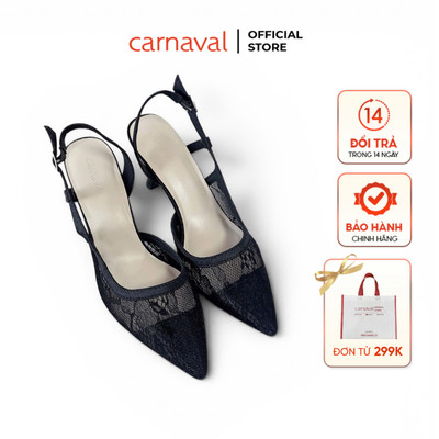 Giày Cao Gót Nữ Carnaval Slingback Ren Hoa Mũi Nhọn Cao 7cm, Kiểu Dáng Thanh Lịch Sang Trọng - VS207