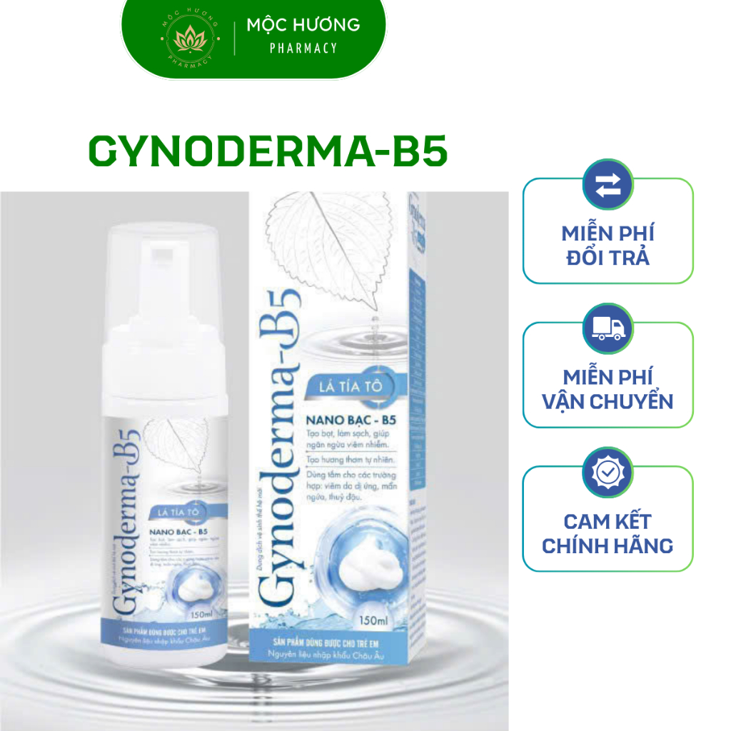 Gynoderma-B5,tía tô,NANO BẠC,VITAMIN B5,làm sạch,hỗ trợ cân bằng PH tự nhiên vùng kín,khử mùi hôi