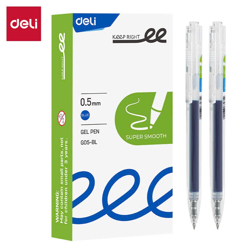 12 Cây Bút Gel Nước G05 Deli 0.5mm Mực Xanh