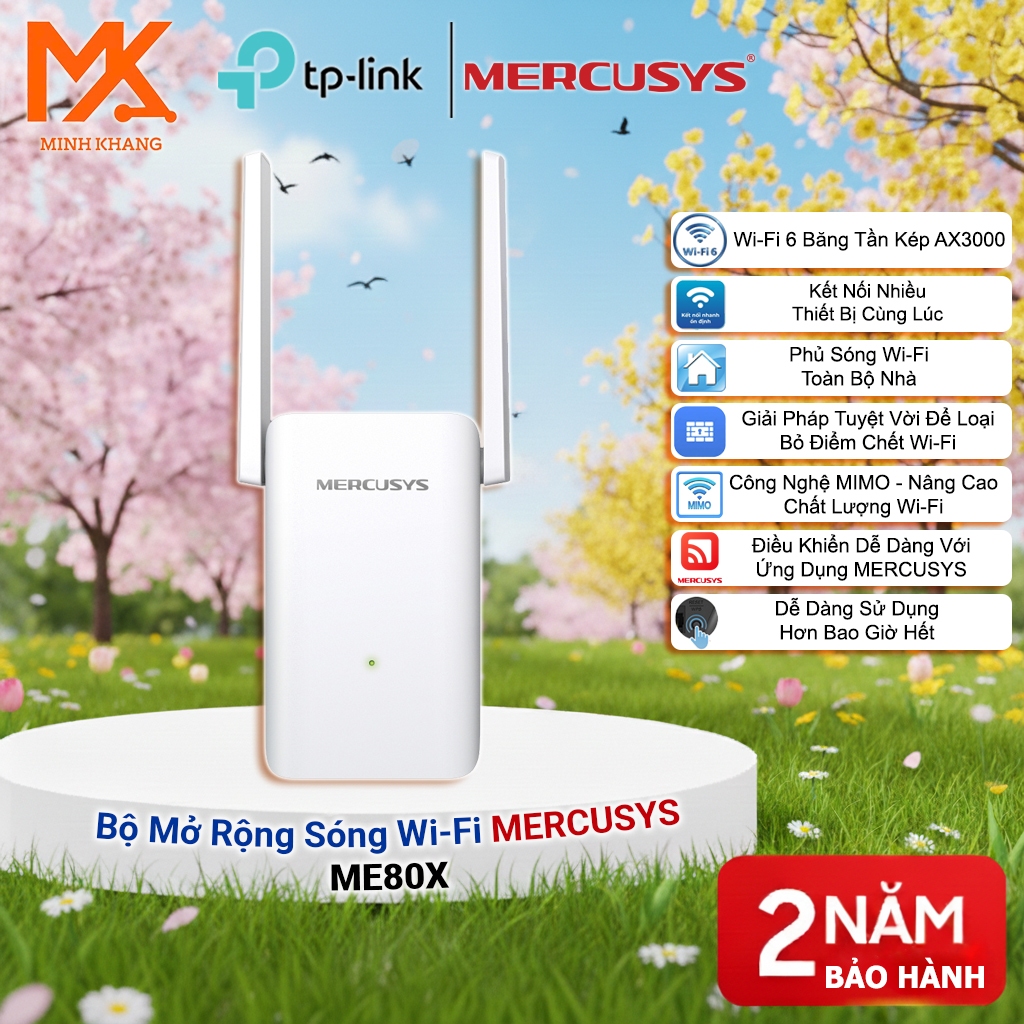[MERCUSYS CHÍNH HÃNG] Mercusys ME80X AX3000 – Bộ Mở Rộng Sóng WiFi 6 Tốc Độ Cao, Phủ Sóng Mạnh, Kết 