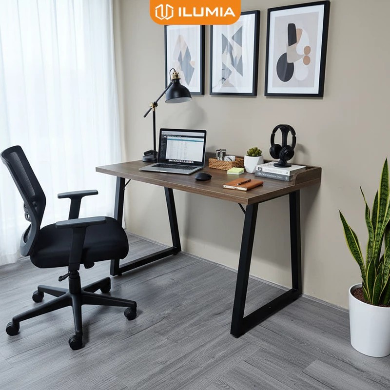 [FURNI HOME] Bàn làm việc chân sắt vuông sơn tĩnh điện màu óc chó thương hiệu ILUMIA - GM228