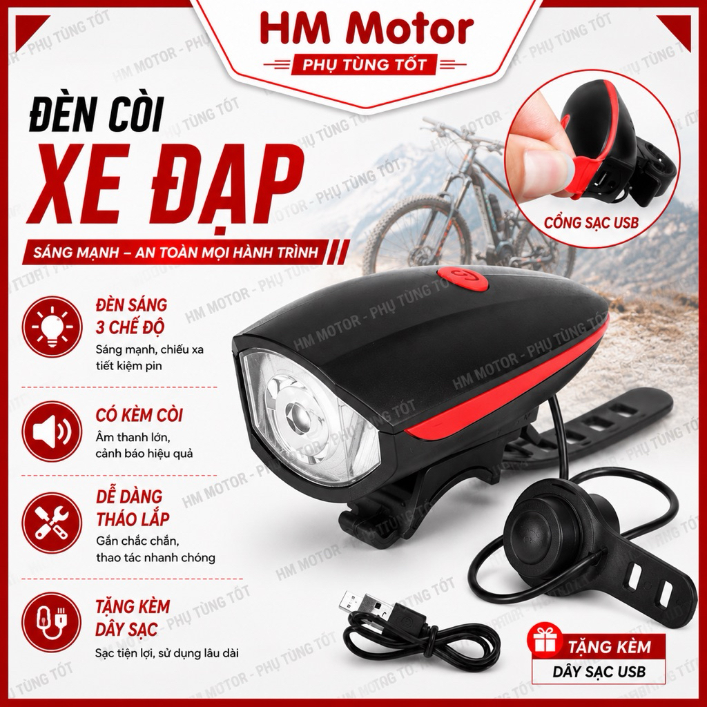 Đèn còi xe đạp lắp ghi đông (loại tốt)