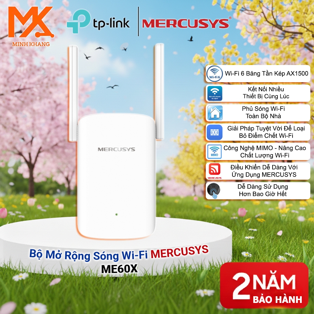 [MERCUSYS CHÍNH HÃNG] Mercusys ME60X AX1500 – Bộ Kích Sóng WiFi 6 Chuẩn AX, Phủ Sóng Mạnh, Hỗ Trợ Nh