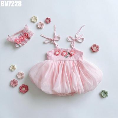 Body váy voan cotton họa tiết hoa 2 nơ màu hồng bé gái sơ sinh 2 tuổi MINTSCLOSET - BV7079 BV7138