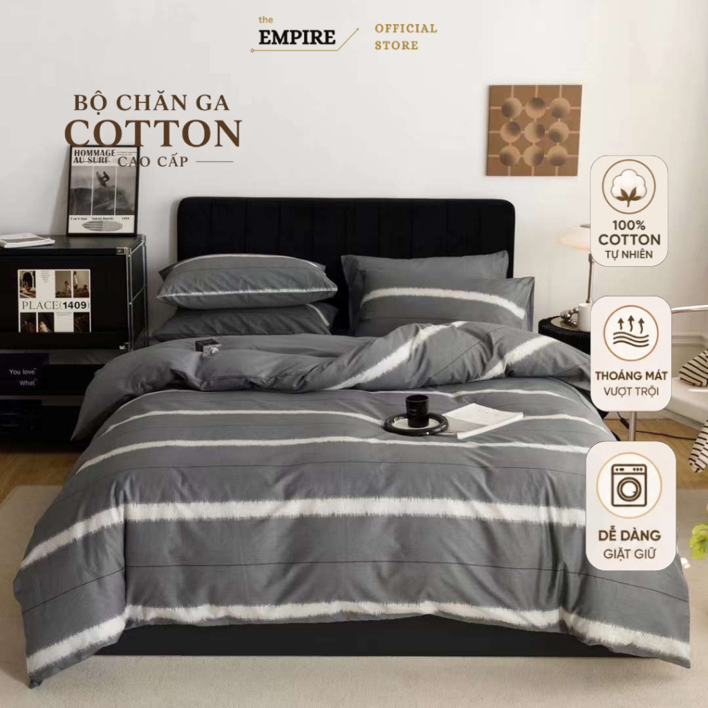 Bộ chăn ga gối cotton EMPIRE set 4 món ga trải giường bo chun drap đủ size - EMPIRE  Bedding & Decor