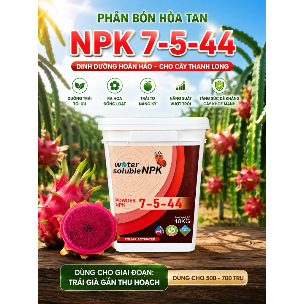 phân bón hoàn tan NPK 7-5-44 (xô 18kg)