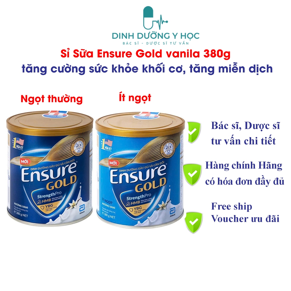 Sữa Ensure Gold Vani 380g Abbott Dinh dưỡng hoàn chỉnh tăng cường sức khỏe khối cơ và hệ miễn dịch