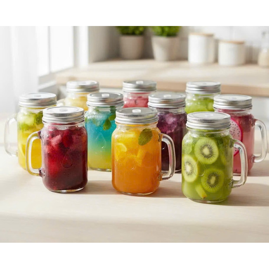 Cốc Thủy Tinh Có Quai Có Nắp 650ml / Ly Thủy Tinh 650ml Cho Trà Và Nước