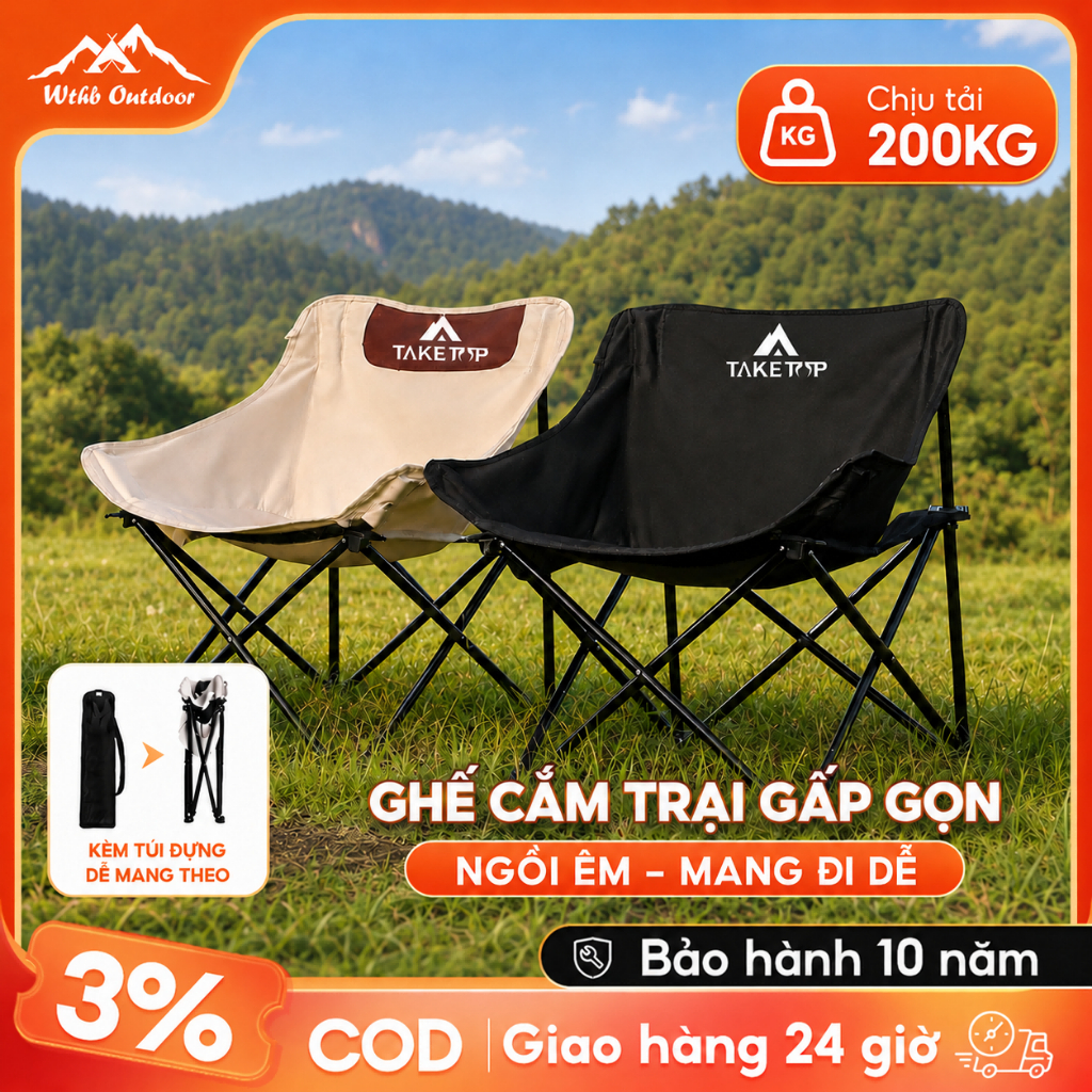 Ghế Camping Gấp Gọn có thể gập lại ngoài trời có thể điều chỉnh độ cao Ghế mặt trăng di động Tải trọng 300kg Câu cá | BigBuy360 - bigbuy360.vn