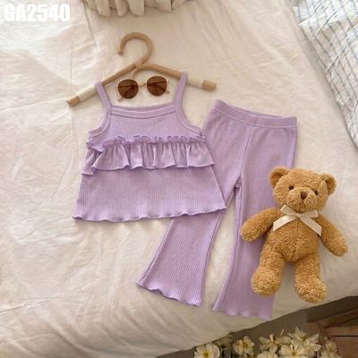 Set Áo 2 Dây Voan Nhiều Tầng Quần Ống Loe Cho Bé Gái 1-8 Tuổi MINTSCLOSET Quảng Châu - GA2493