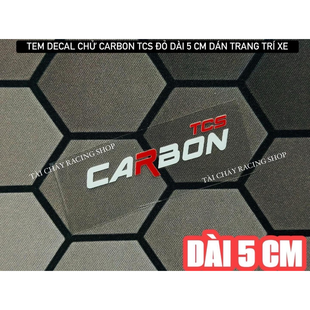 [ 1 TEM ] TEM DECAL CHỬ CARBON ĐỎ DÀI 5 CM DÁN TRANG TRI XE