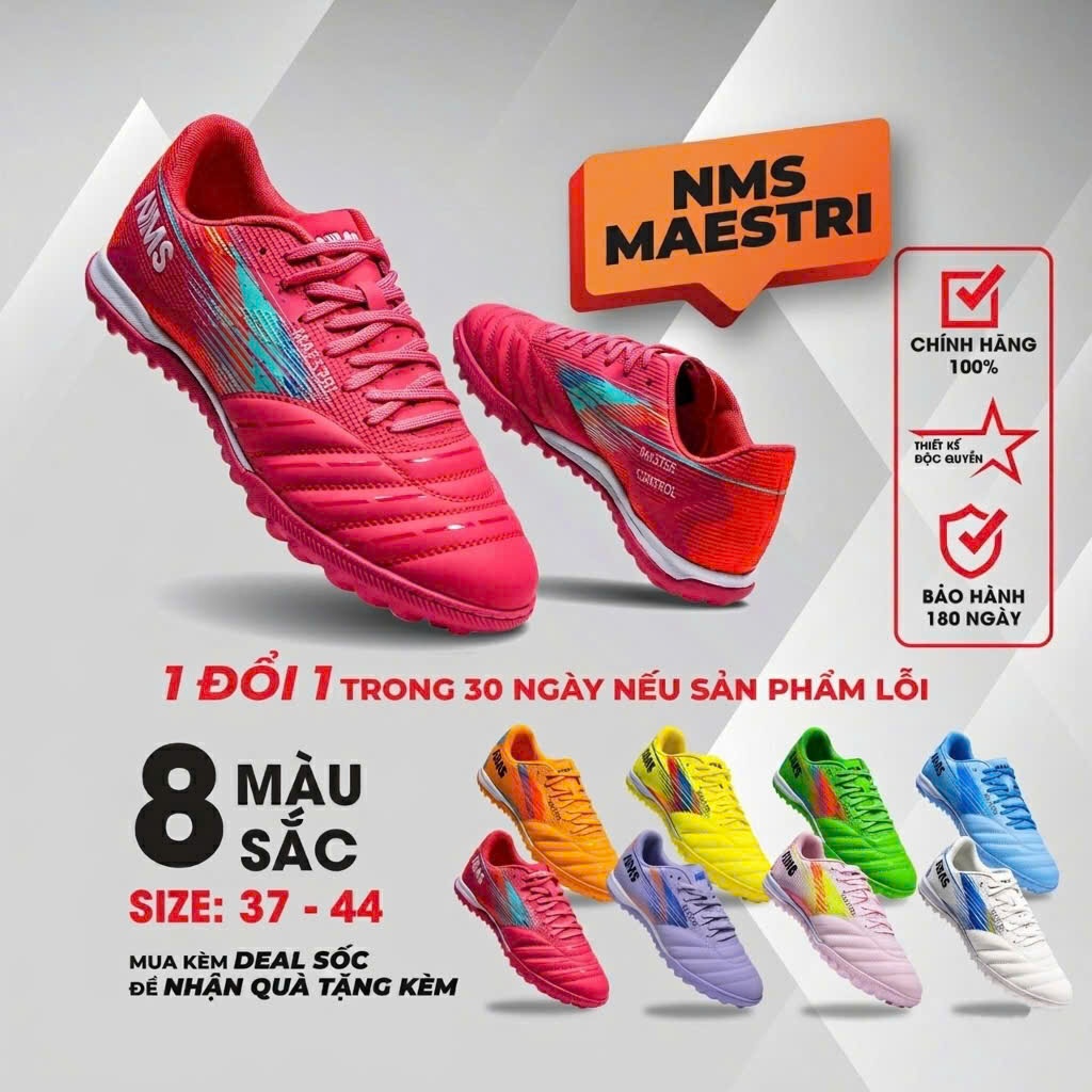 Giày Đá Bóng Cỏ Nhân Tạo NMS Maestri 1.0 TF Upper Microfiber Mềm Như Da Tự Nhiên, Đệm Eva Êm Ái Tặng