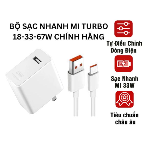 Bộ sạc nhanh 67w , Sạc nhanh tương thích Mi Charge Turbo 67w max kèm dây sạc Type C