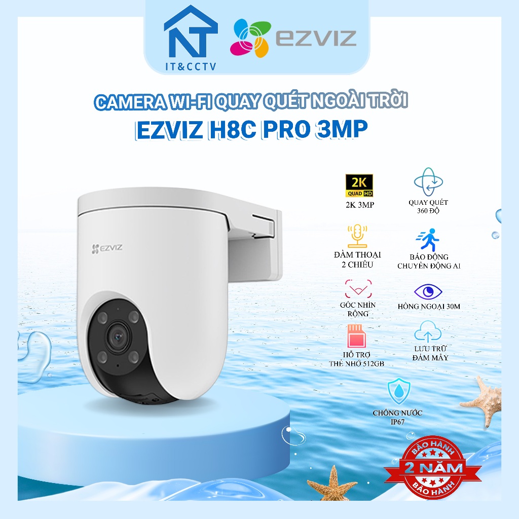 [EZVIZ] Camera WiFi EZVIZ H8C Pro 3MP – Camera Ngoài Trời Quay 360°, Theo Dõi Người, Có Màu Ban Đêm