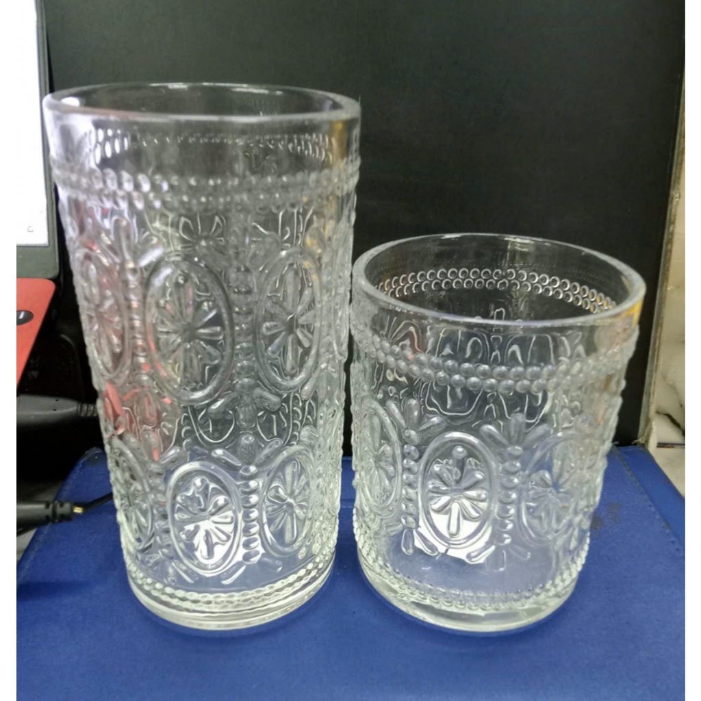 #/ LY UỐNG NƯỚC THỦY TINH HOA VĂN( MT300, MT380)( HỘP 6 CÁI)