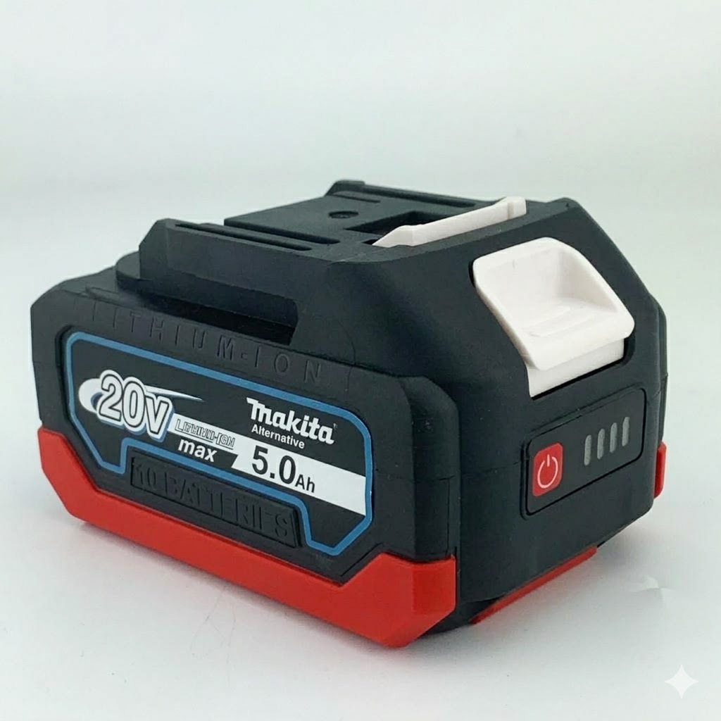 Pin Makita 20V - 5Ah - Chân phổ thông - Đèn Led báo pin - Sạc Adapter - Dòng Xả Cao Sử Dụng Pin máy 