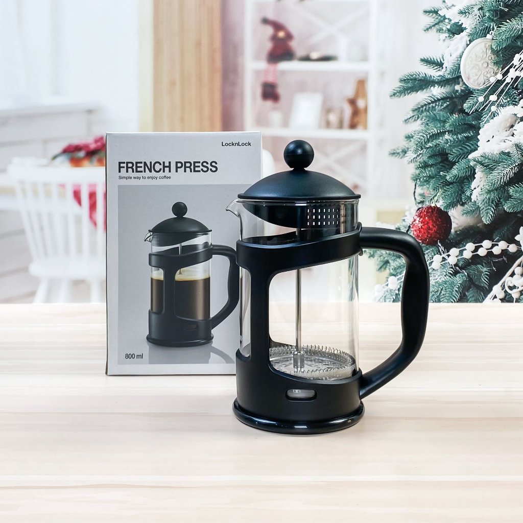 Bình Pha Trà Pha Cafe French Press LocknLock LLG018 - 0,8L Bộ Lọc inox, Thân Thủy Tinh Brosilicate