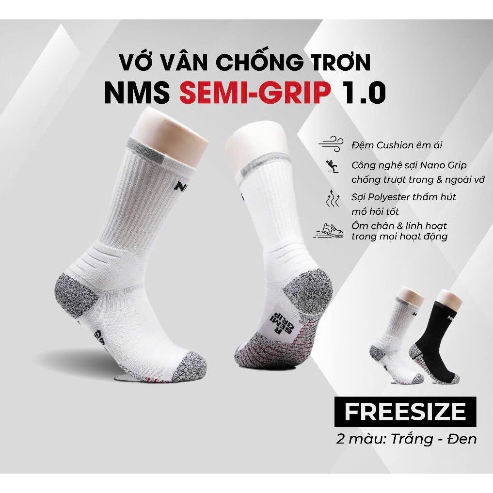 Vớ vân chống trơn NMS SEMI GRIP 1.0 Crew Sock- HM Sport.