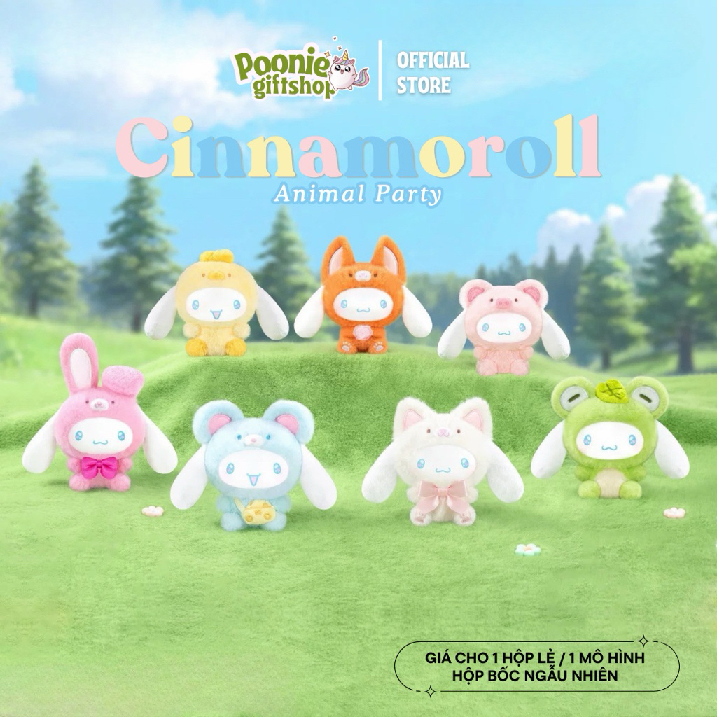 [ CHÍNH HÃNG SANRIO ] Hộp móc khoá bông Blindbox Cinnamoroll Animal Party