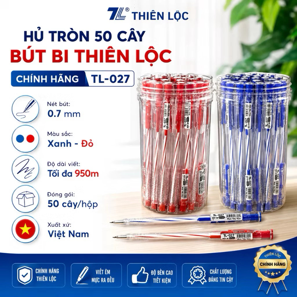 [AIHAO-207] HŨ 50 CÂY Bút Bi Aihao DF/ĐTL MỰC XANH/ĐỎ/ĐEN