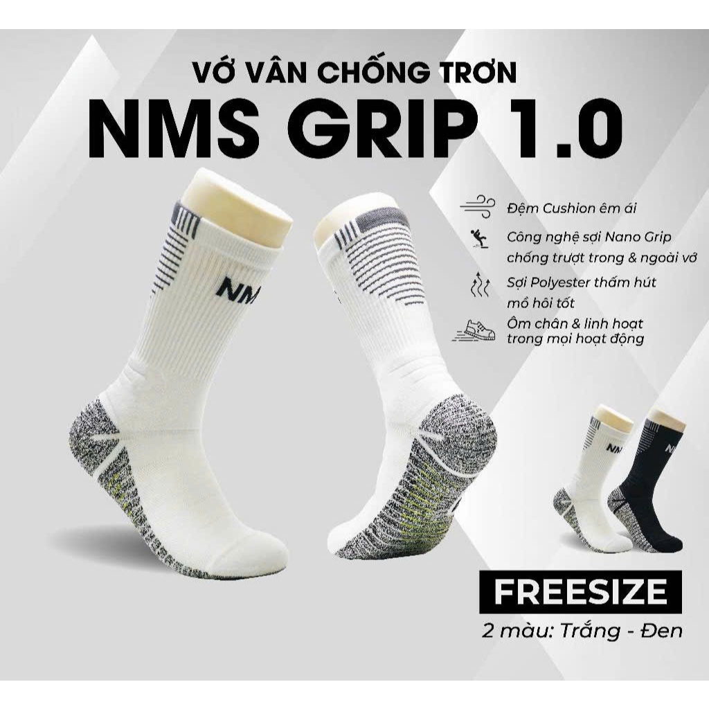 Vớ vân chống trơn NMS GRIP 1.0 Crew Sock- HM Sport.