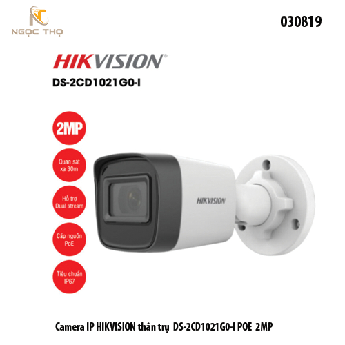 Camera IP HIKVISION DS-2CD1021G0-I 2MP – PoE, Hồng Ngoại 30m, IP67 – Chính Hãng Full VAT