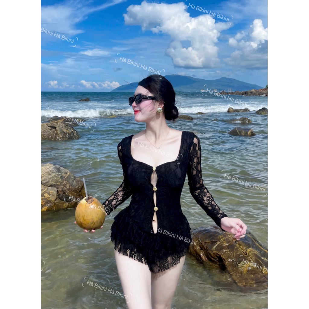 [Có Cúc] Đồ bơi đi biển BODYSUIT REN TAY DÀI vuông ôm sát body chân nhún bèo viền xếp tầng xinh xắn nhẹ nhàng [BKN 921] | BigBuy360 - bigbuy360.vn