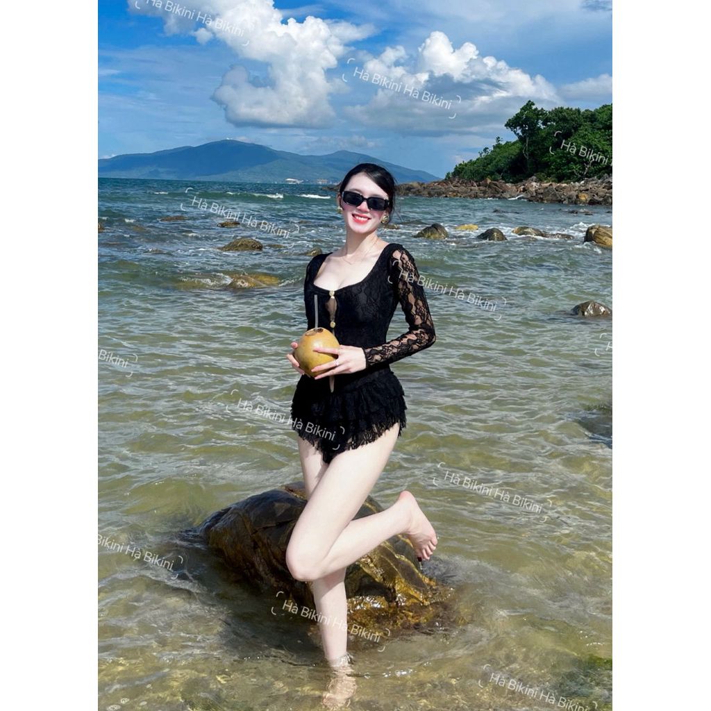 [Có Cúc] Đồ bơi đi biển BODYSUIT REN TAY DÀI vuông ôm sát body chân nhún bèo viền xếp tầng xinh xắn nhẹ nhàng [BKN 921] | BigBuy360 - bigbuy360.vn