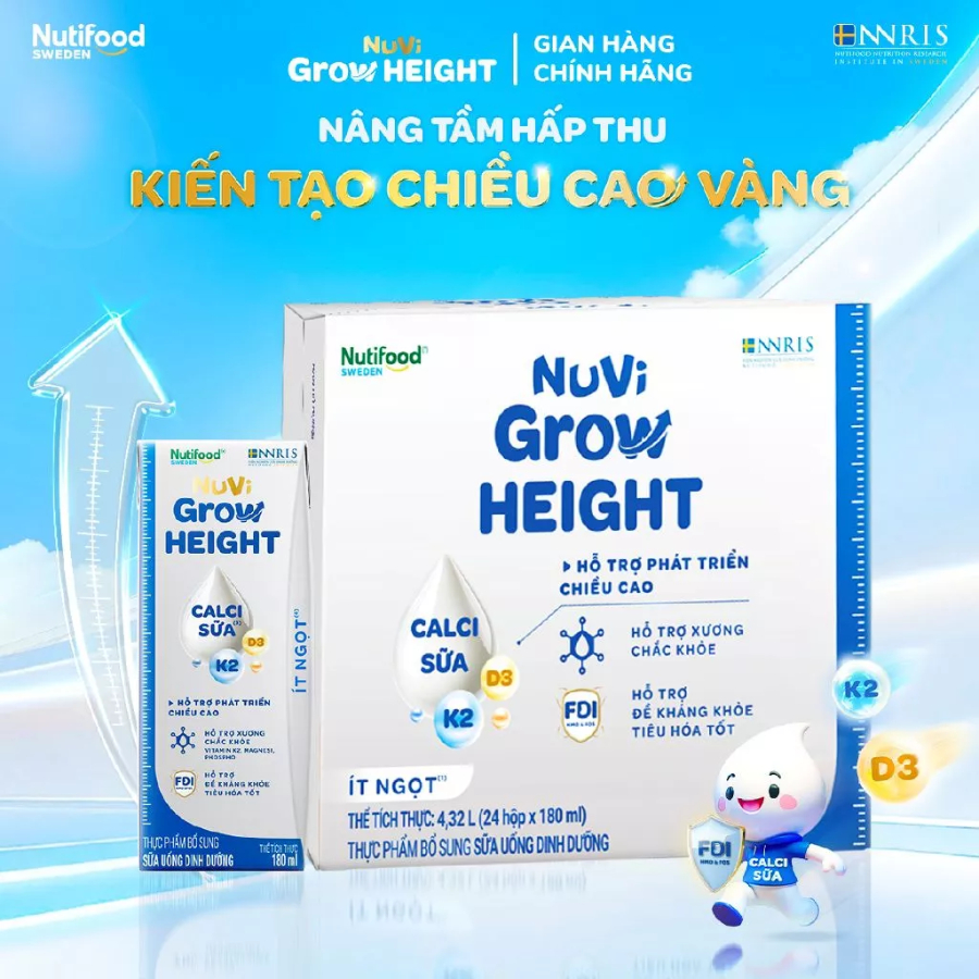 Thùng 24 hộp SBPS Nuvi Grow Height 1+ hỗ trợ phát triển chiều cao hộp 180ml