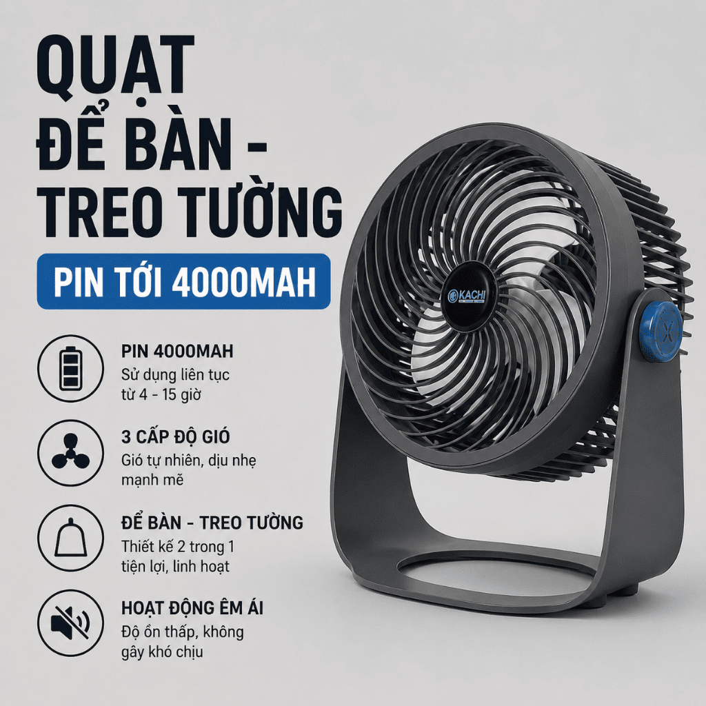 Quạt tích điện 4000mAH Kachi MK372