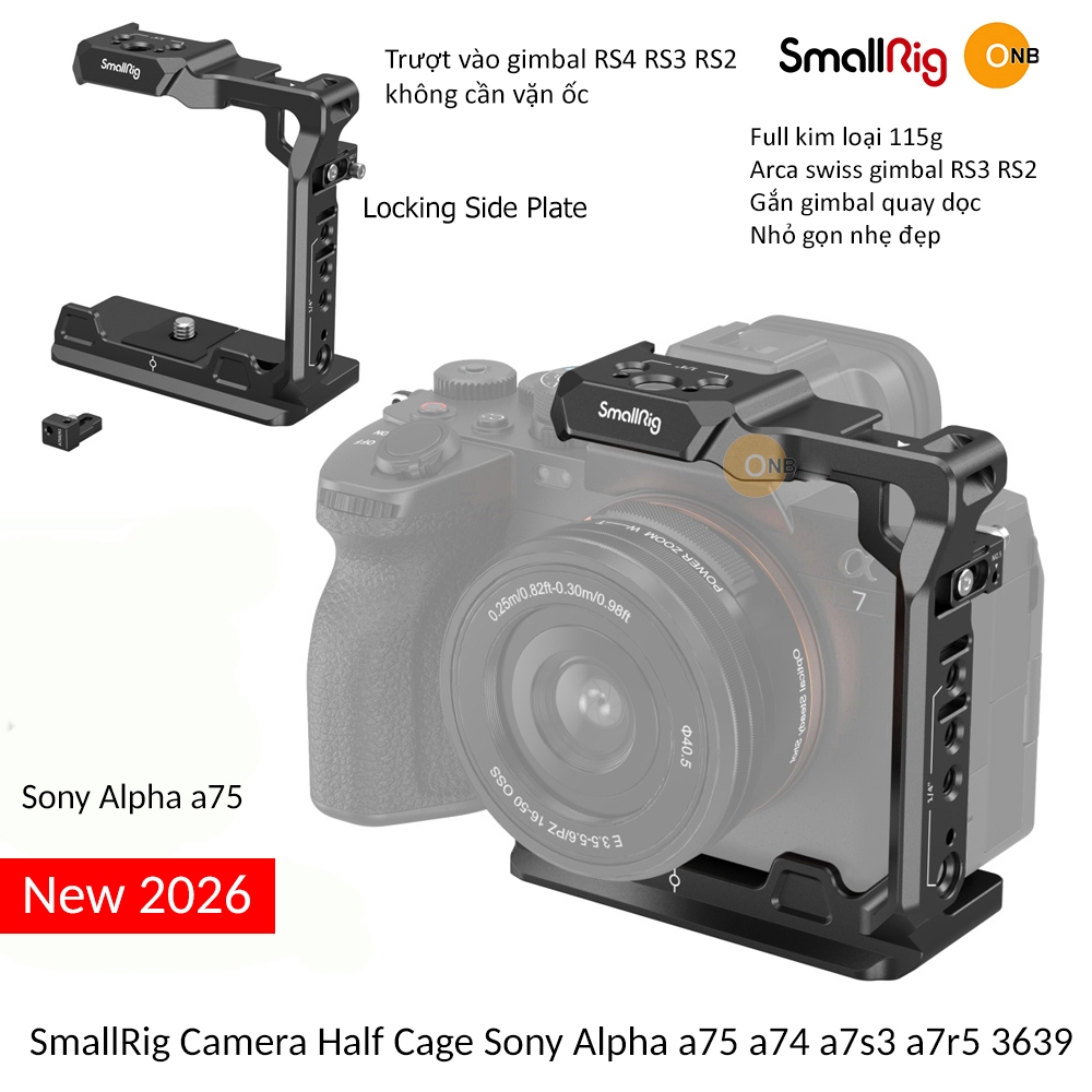 SmallRig Half Cage cho Sony Alpha a75 a74 a7s3 a7r5 a7r4 3639b
