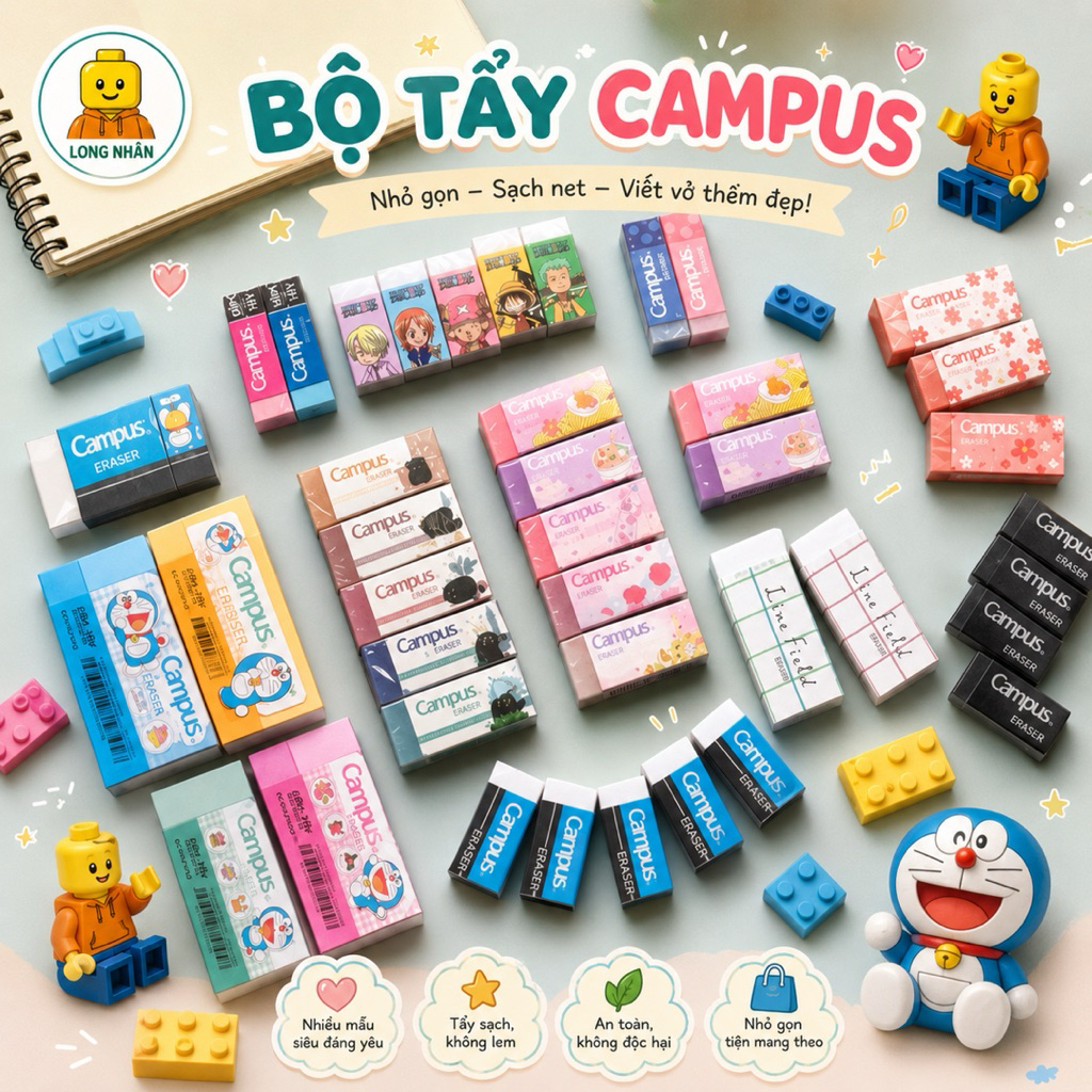 Gôm tẩy Thiên Long, campus,classmate,hồng hà,deli