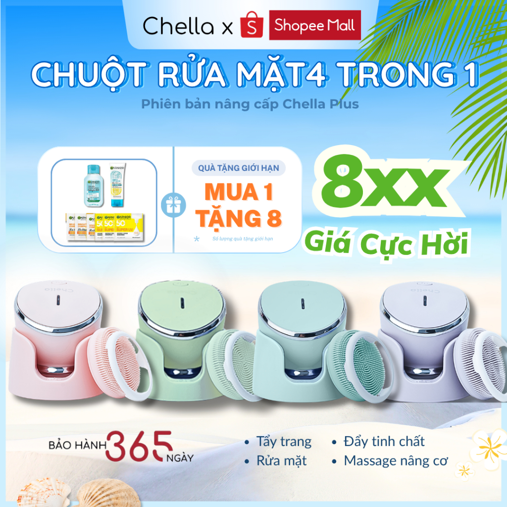 Chuột Rửa Mặt Chella 4in1 - Máy Rửa Mặt - Tẩy Trang - Massage Nâng Cơ - Đẩy Tinh Chất - BảoHành 12Th