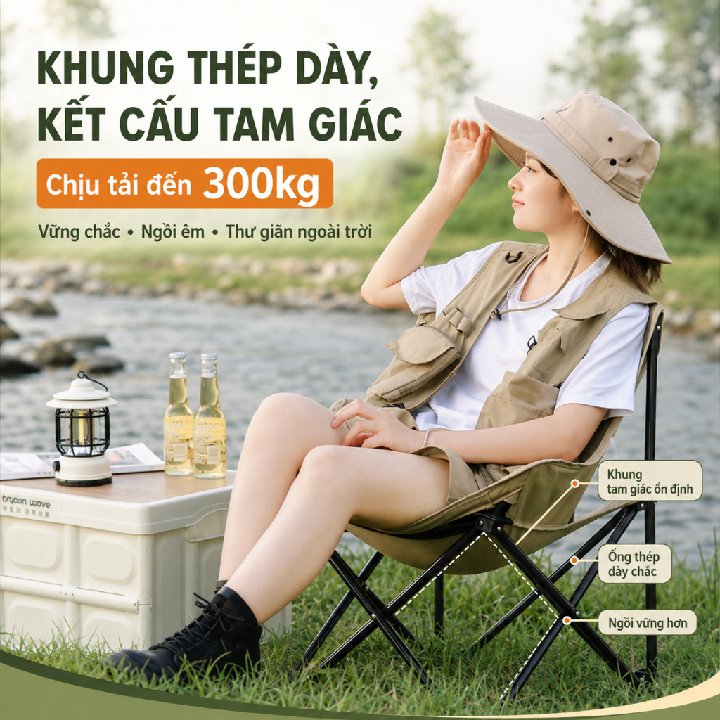 Ghế Camping Gấp Gọn có thể gập lại ngoài trời có thể điều chỉnh độ cao Ghế mặt trăng di động Tải trọng 300kg Câu cá | BigBuy360 - bigbuy360.vn