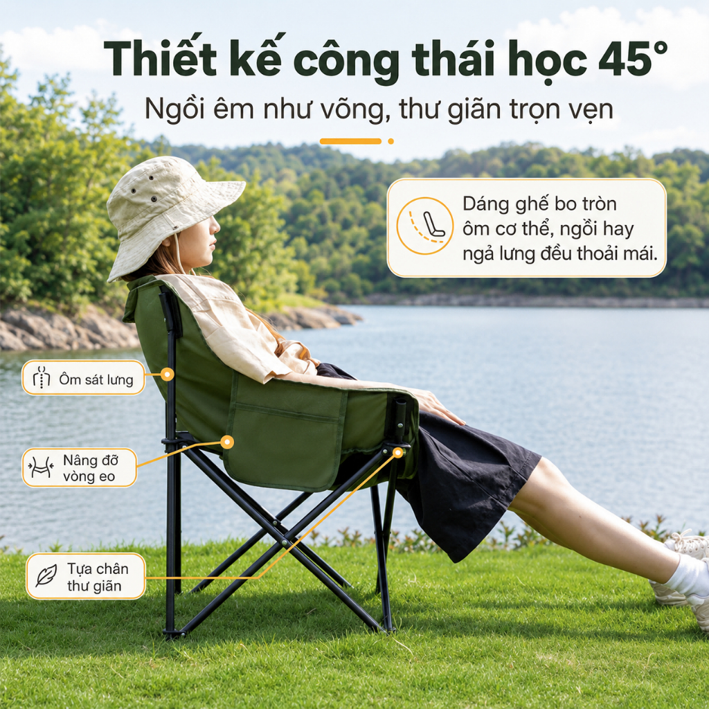 Ghế Camping Gấp Gọn có thể gập lại ngoài trời có thể điều chỉnh độ cao Ghế mặt trăng di động Tải trọng 300kg Câu cá | BigBuy360 - bigbuy360.vn