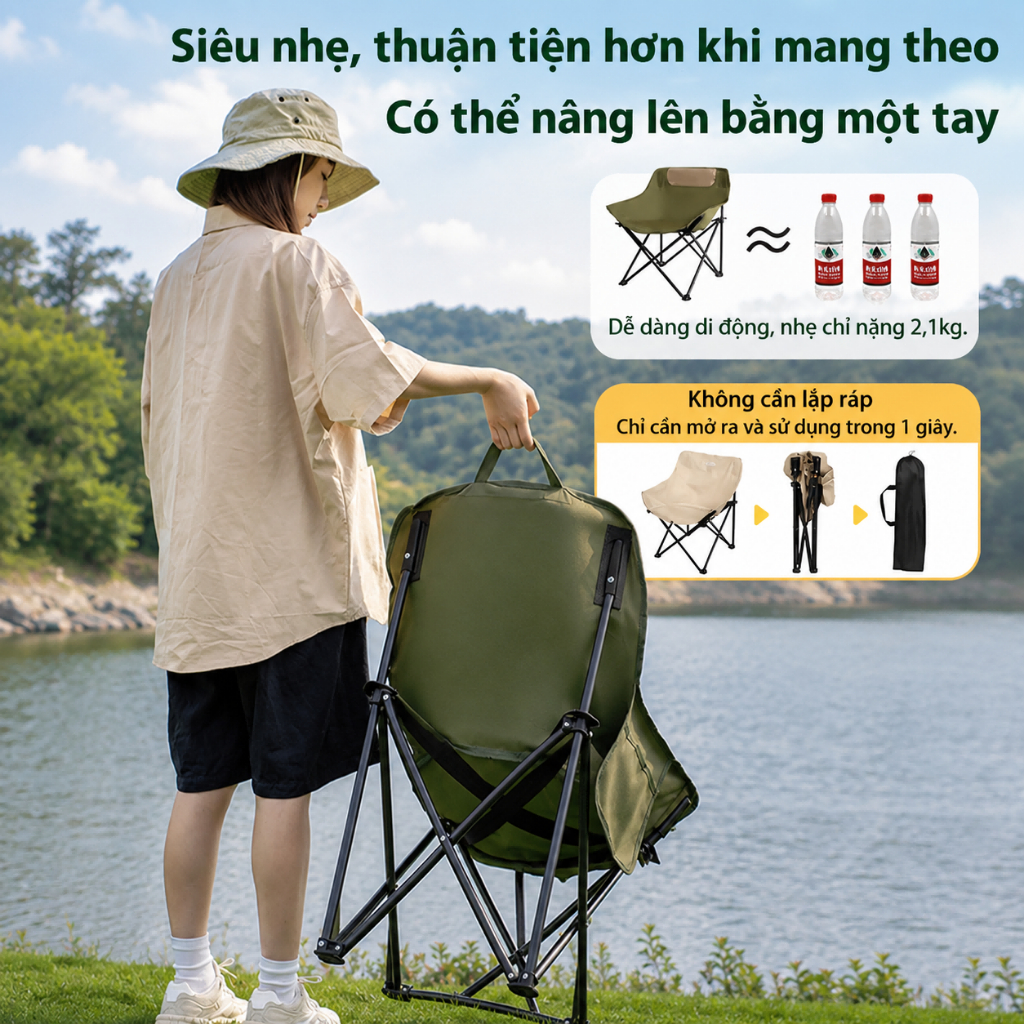Ghế Camping Gấp Gọn có thể gập lại ngoài trời có thể điều chỉnh độ cao Ghế mặt trăng di động Tải trọng 300kg Câu cá | BigBuy360 - bigbuy360.vn