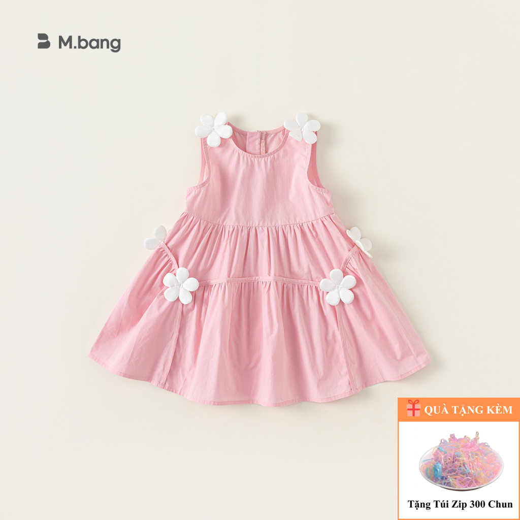 Váy bé gái Mbang đính hoa hàng thiết kế, Váy cho bé Mbang màu hồng đính hoa xinh xắn