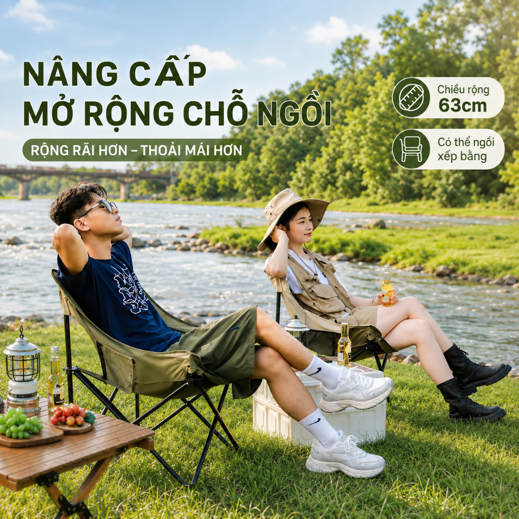 Ghế Camping Gấp Gọn có thể gập lại ngoài trời có thể điều chỉnh độ cao Ghế mặt trăng di động Tải trọng 300kg Câu cá | BigBuy360 - bigbuy360.vn