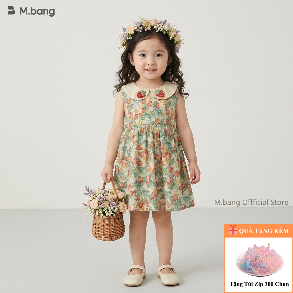 (Hàng đặt trước) Váy bé gái mùa hè Mbang có cổ hàng thiết kế xinh xắn, Váy bé gái mùa hè Mbang hoạ t