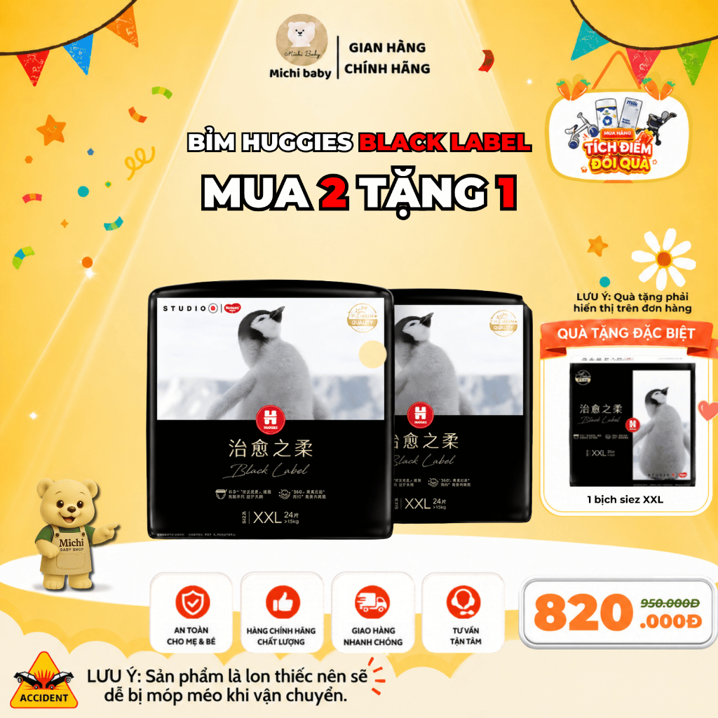 (TẶNG 1 BỊCH SIZE 2XL) - COMBO 2 Bịch Tã Bỉm Dán/Quần Huggies Black Label Phiên Bản Cao Cấp Siêu Thấ